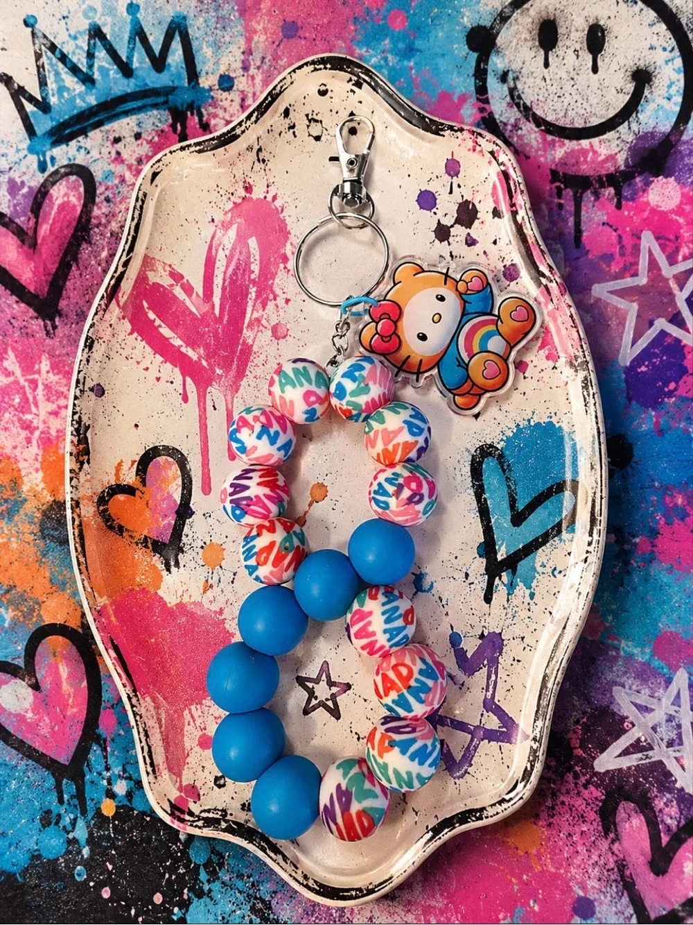 Hand Crafted Beaded Graffiti Infinity Keychain